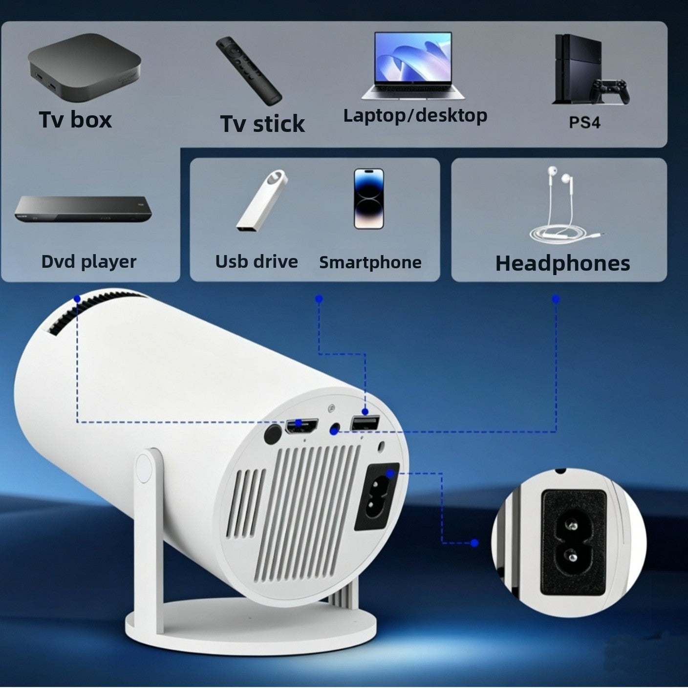 Mini proyector inteligente HY300 Pro WiFi Bluetooth Android TV Compatible con 4K Cine en casa portátil