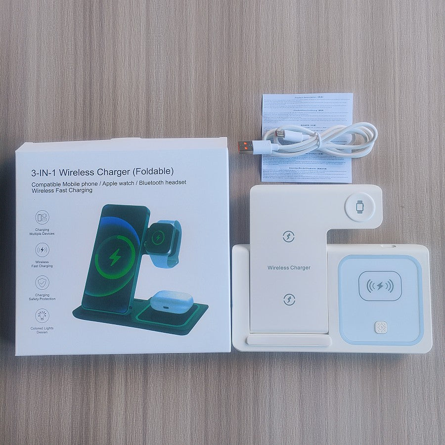 Estación de carga inalámbrica plegable 3 en 1 | Cargador para teléfono, reloj y auriculares