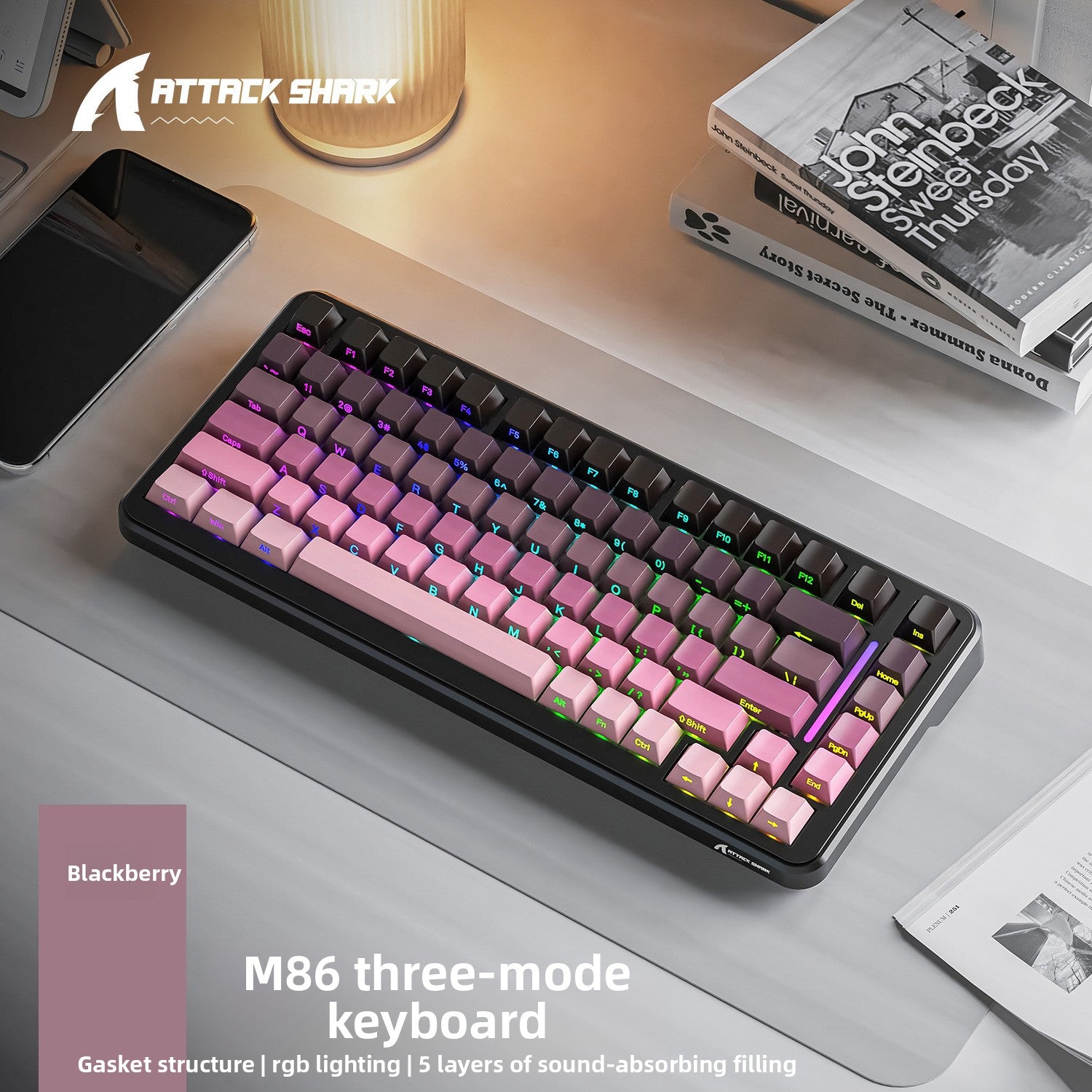 Teclado mecánico inalámbrico Attack Shark M86 | Teclado para juegos RGB de tres modos