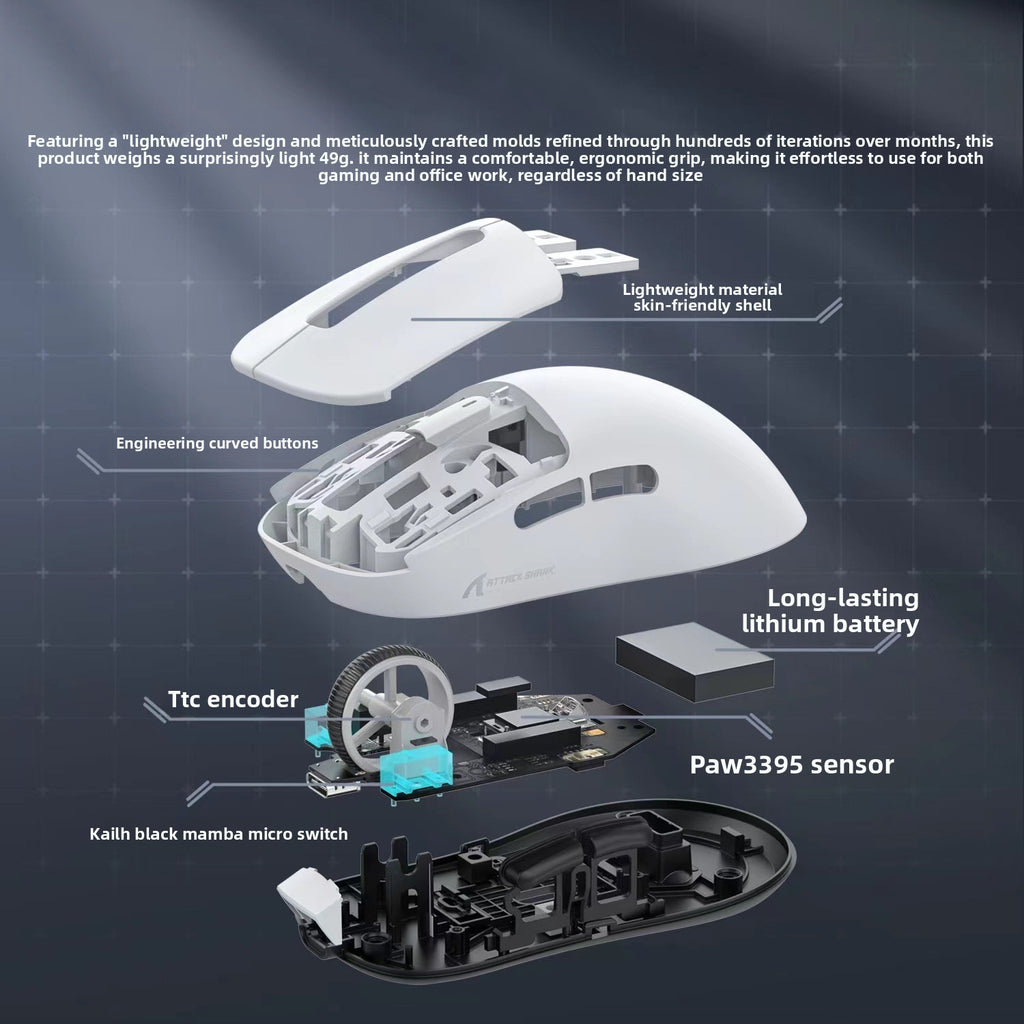 Ratón inalámbrico para juegos Attack Shark X3 | Ratón RGB ligero de tres modos