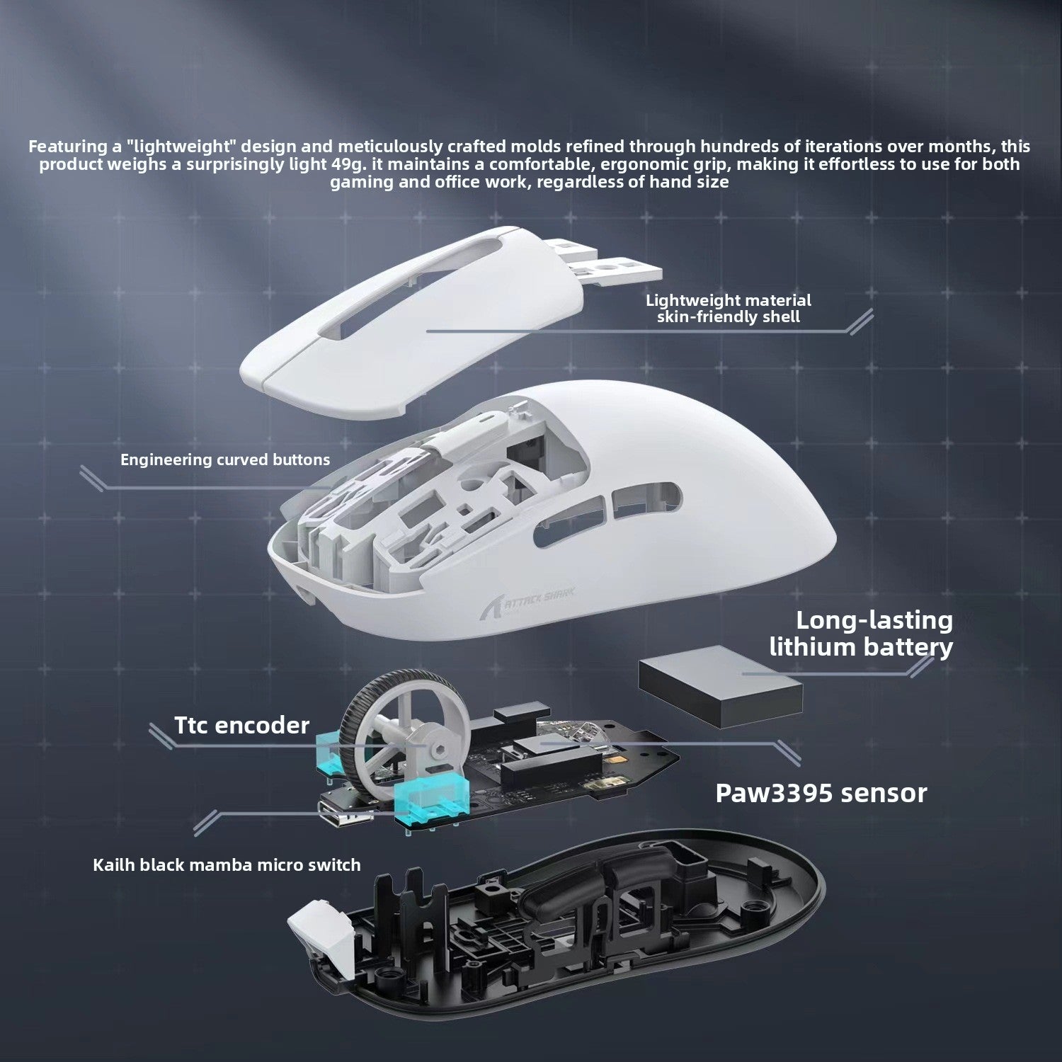 Ratón inalámbrico para juegos Attack Shark X3 | Ratón RGB ligero de tres modos