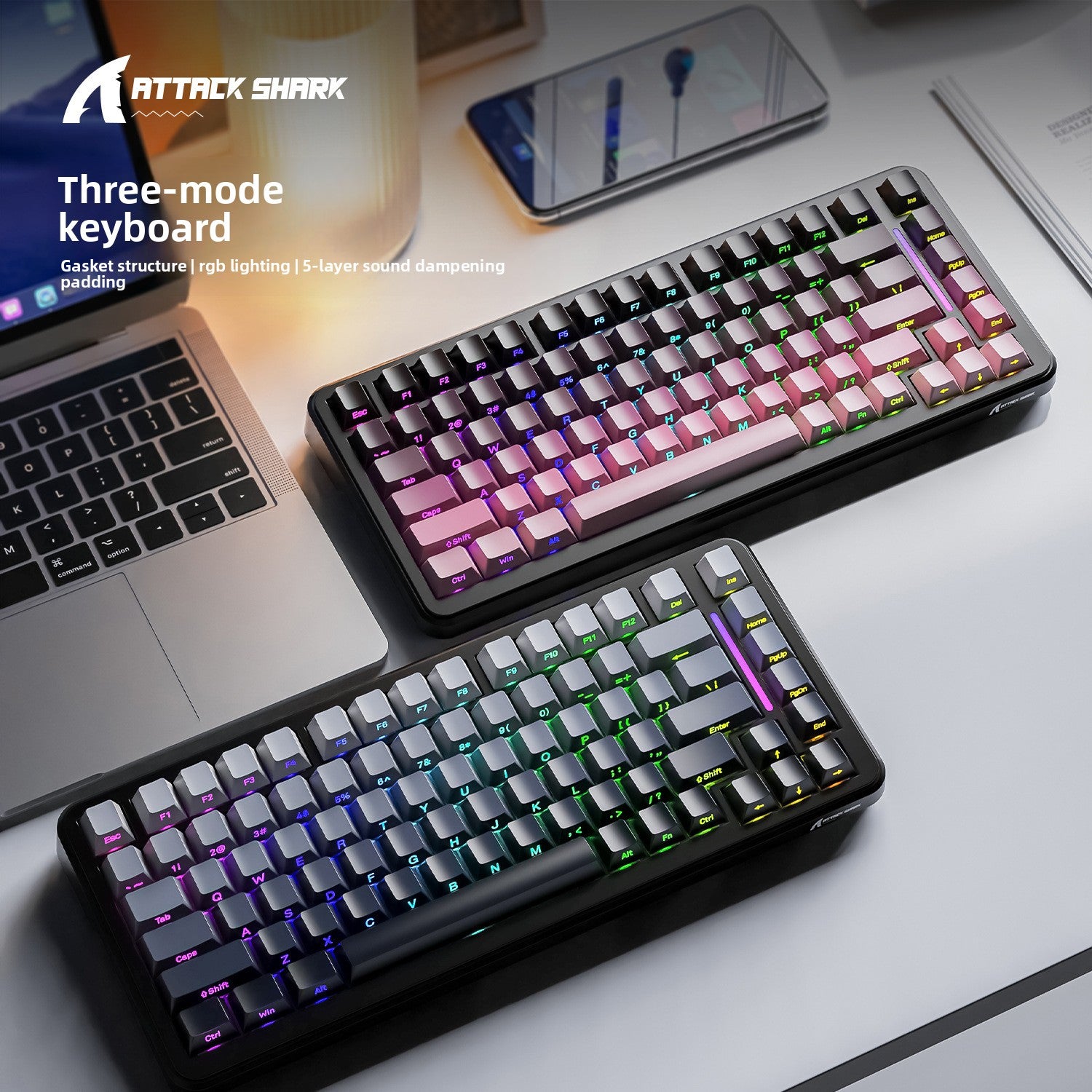 Teclado mecánico inalámbrico Attack Shark M86 | Teclado para juegos RGB de tres modos
