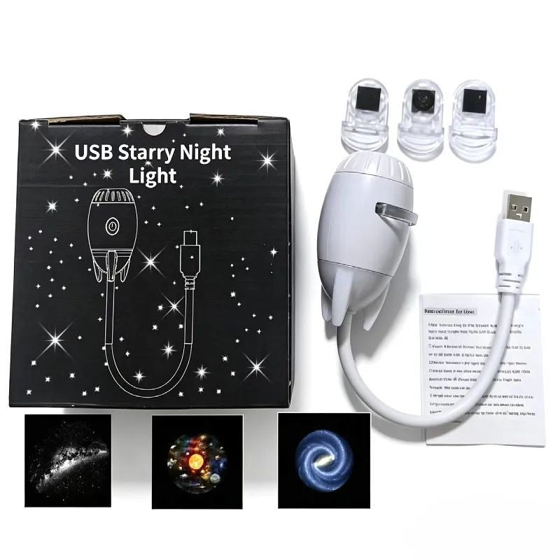 Proyector de cielo estrellado y luz nocturna | Lámpara ambiental de galaxia USB