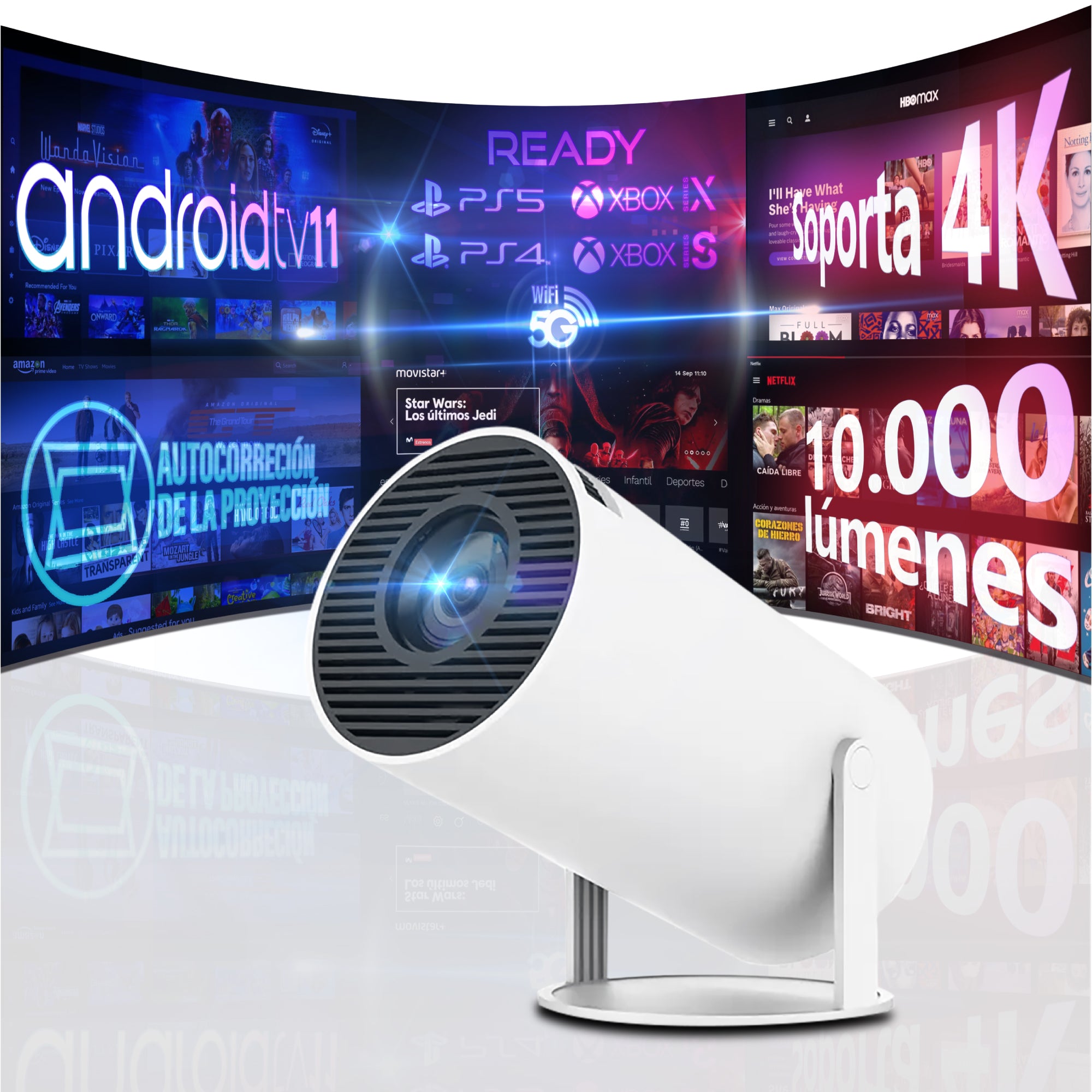 Mini proyector inteligente HY300 Pro WiFi Bluetooth Android TV Compatible con 4K Cine en casa portátil
